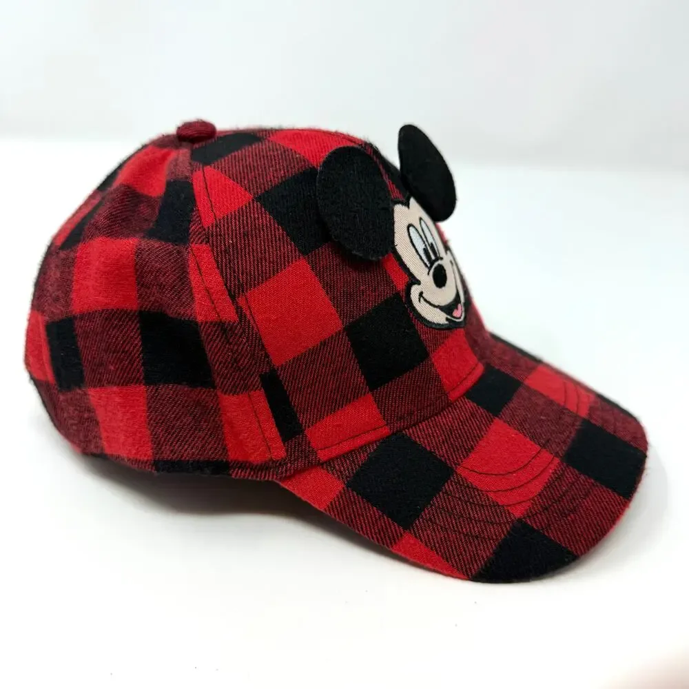 Disney Mickey Mouse 3D Flannel Buffalo Check Plaid Toddler Hat One Size